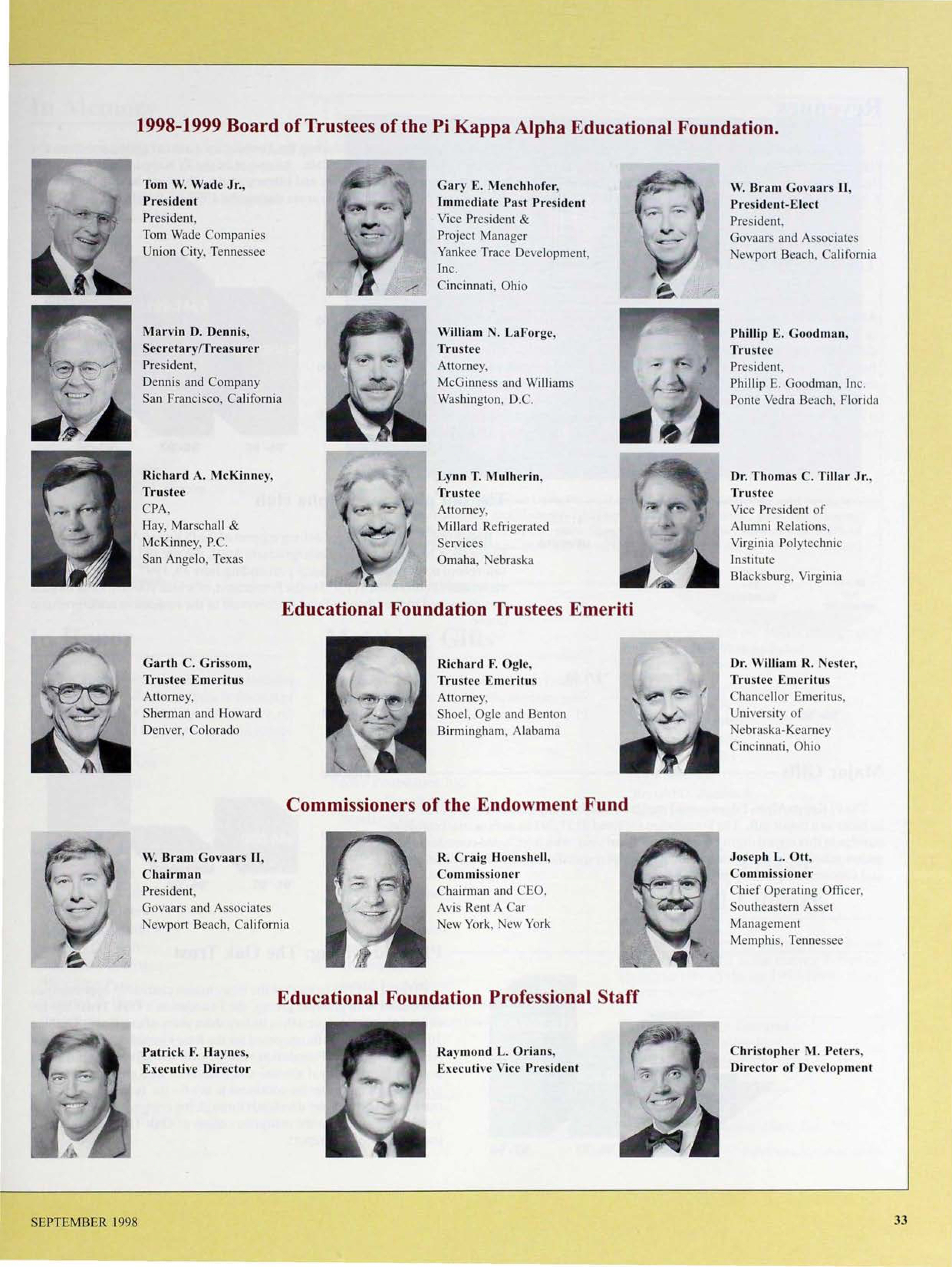 1998-1999 Board of Trustees of the Pi Kappa Alpha Educational Foundation